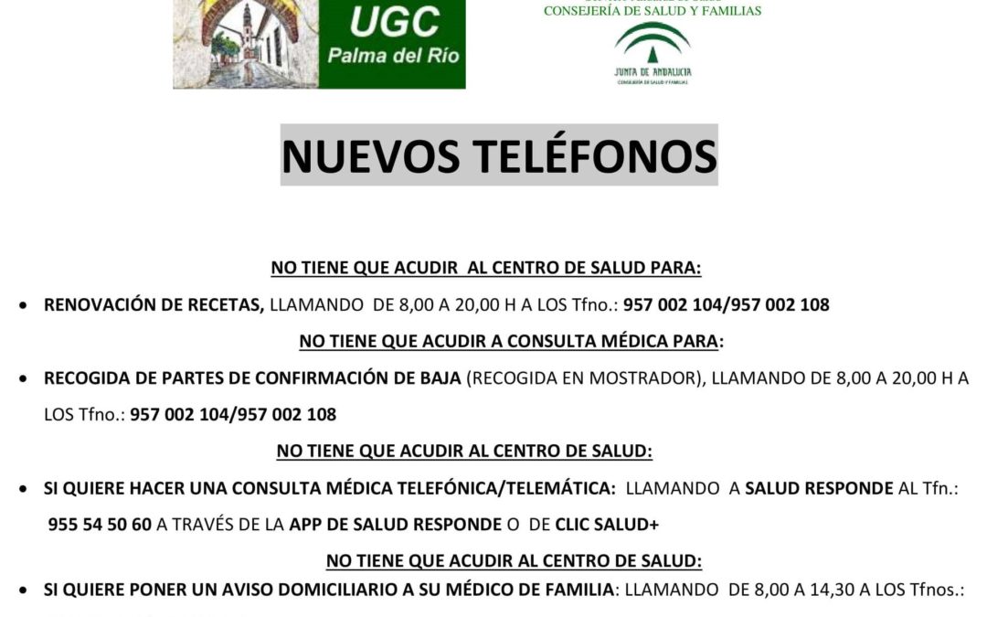 Nuevos números de teléfono del Centro de Salud de Palma del Río