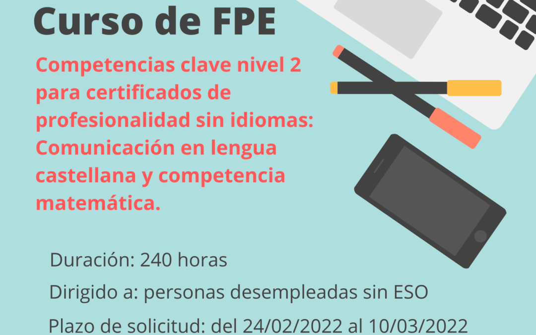 Abierto plazo de inscripción para curso de FPE «Competencias clave nivel 2»