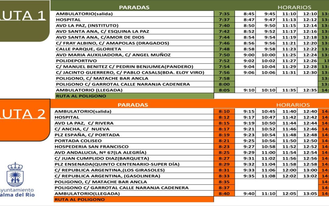 🚌Horario transporte urbano – Palma del Río 🚌