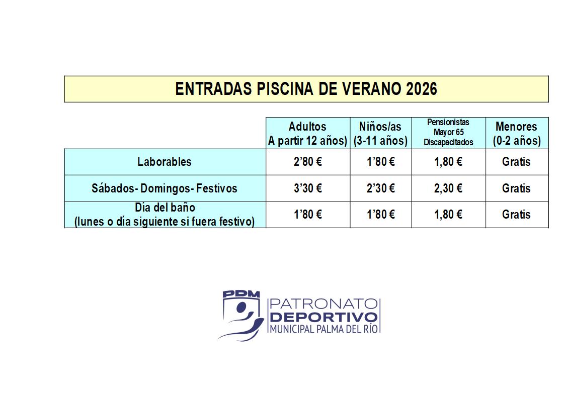 Precios de las entradas de la Piscina Municipal de Verano 2026.